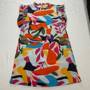 Jodifl Sleeveless Dress Abstract Colorful Print Ruffle Details Women Size S